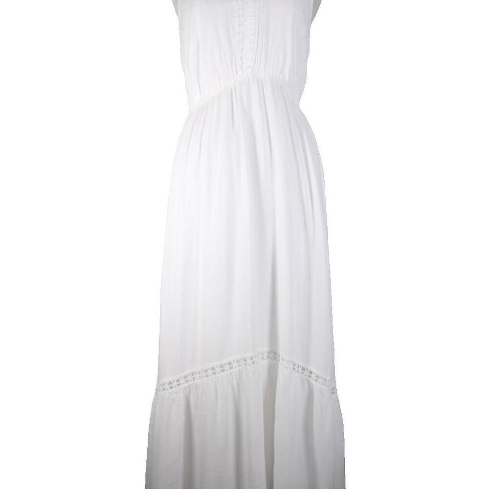 Molly Bracken Women's Small White Linen Maxi Dress G803AE Lace Trim Sleeveless - Picture 9 of 10